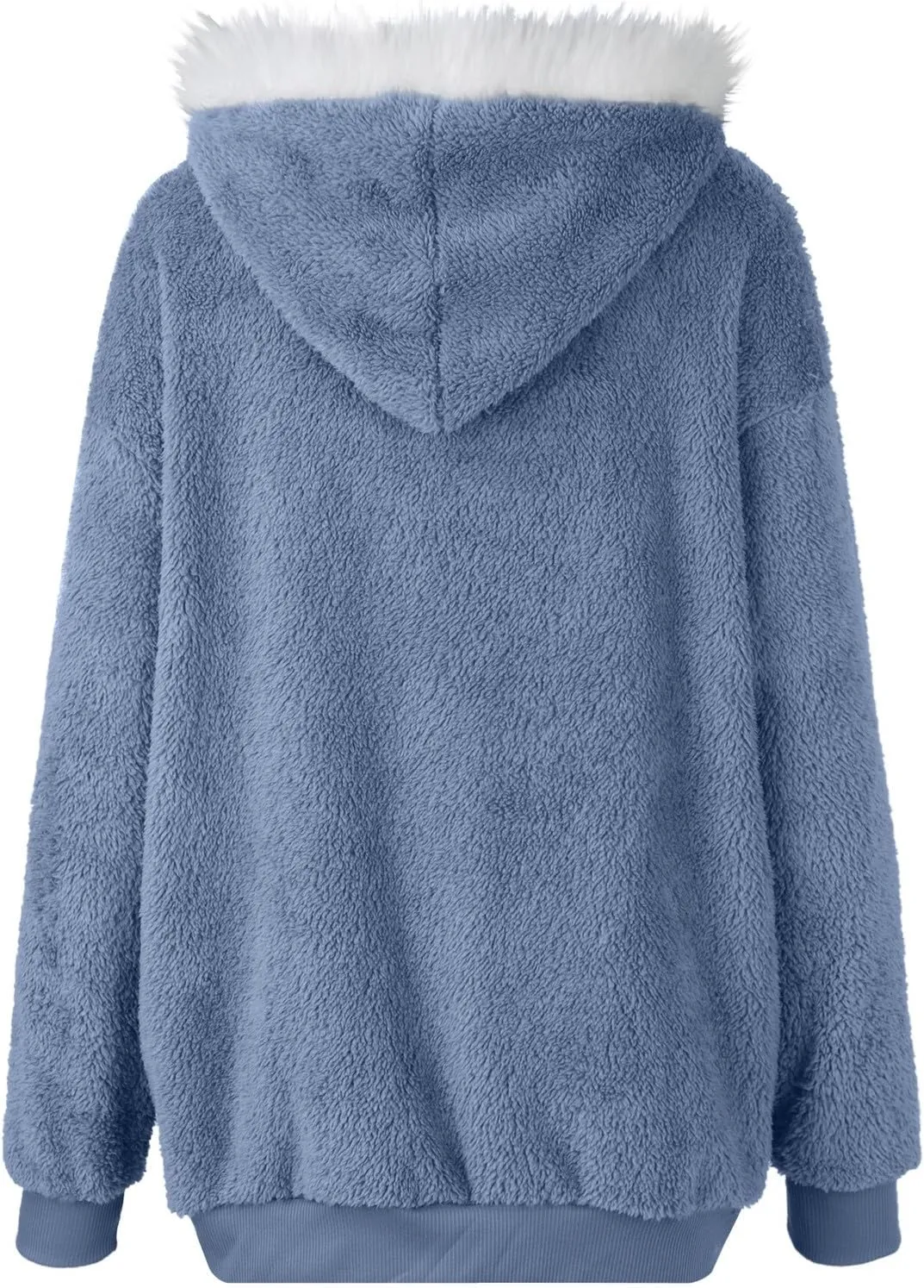 Women's Winter Coats Fuzzy Fleece Jacket Hooded Color Block Patchwork Cardigan Coat Outerwear With Pockets