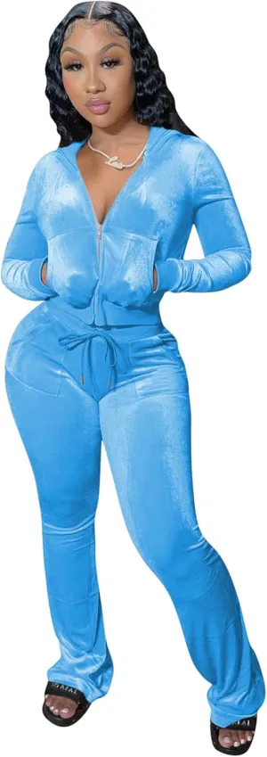 yidengymx Womens 2 Piece Velour Tracksuit Two Piece Outfits for Women Long Sleeve Zip Up Crop Tops Sweatpants Sets Pockets yidengymx Womens 2 Piece Velour Tracksuit Two Piece Outfits for Women Long Sleeve Zip Up Crop Tops Sweatpants Sets Pockets