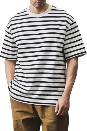 Ymosrh Men's Fashion Tshirts Casual Striped Short Sleeve Crewneck Summer Basic Tee Shirts, S-4XL