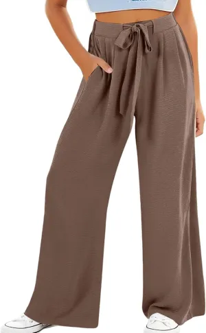 Youth Girls Palazzo Cotton Linen Long Pants Baggy Wide Leg High Waist Drawstring Long Trousers 2025 Summer Bottoms